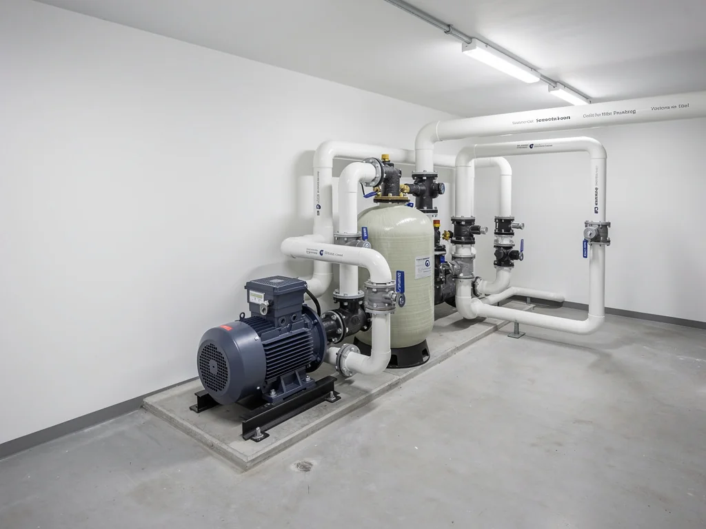 Local technique rénové avec pompe et filtration remises aux normes